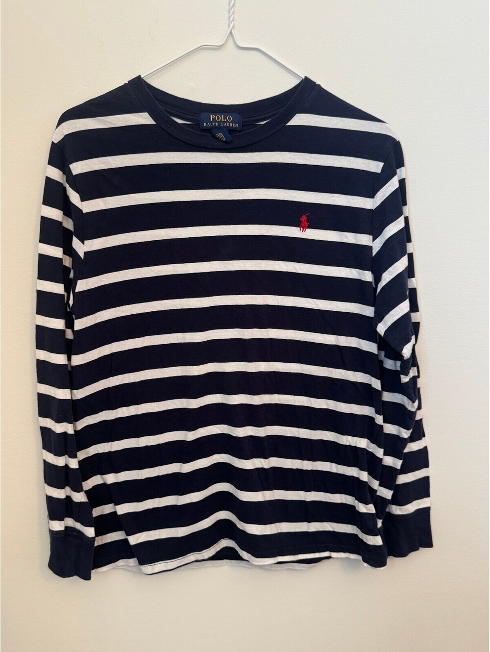Polo Ralph Lauren navy and white striped long sleeve shirt